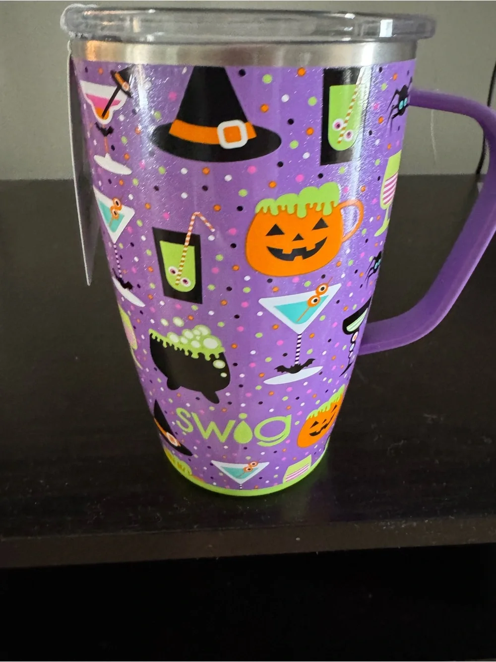 Halloween Party Travel Mug - Purple Spooky Print Swig 18 oz